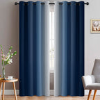 Yakamok Blue And Greyish White Ombre Curtains, Room Darkening Gradient Color Curtains For Bedroom, Light Blocking Thermal Insula