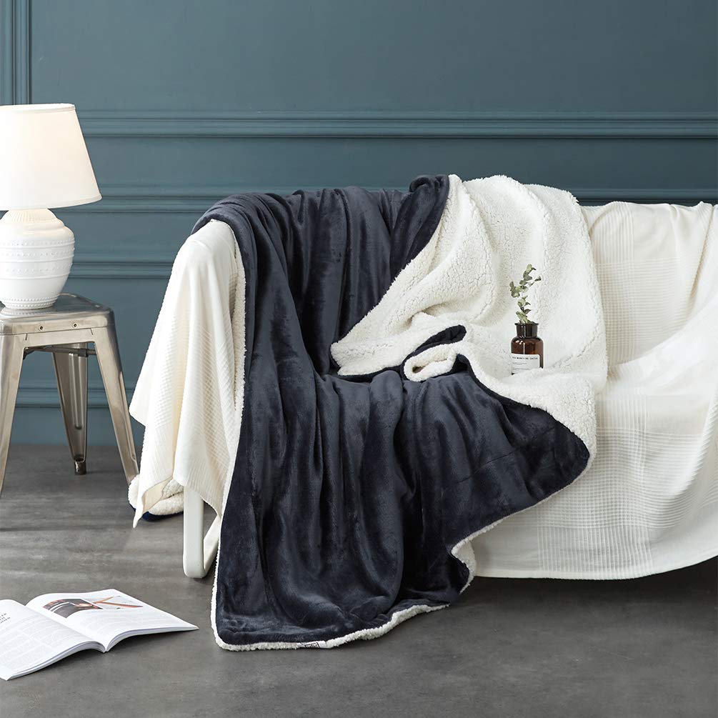 Lbro2M Sherpa Fleece Bed Blanket King Size Super Soft Fuzzy Plush Warm Cozy Fluffy Microfiber Couch Throw Velvet Double Reversible Blankets,Dark Grey