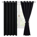 Hiasan Grommet Blackout Curtains For Bedroom, 60 X 72 Inches - Thermal Insulated & Noise Reducing Window Drapes For Living Room/Dorm Room, Set Of 2 Panels Sewn With Tiebacks, Black