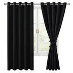 Hiasan Grommet Blackout Curtains For Bedroom, 60 X 72 Inches - Thermal Insulated & Noise Reducing Window Drapes For Living Room/Dorm Room, Set Of 2 Panels Sewn With Tiebacks, Black