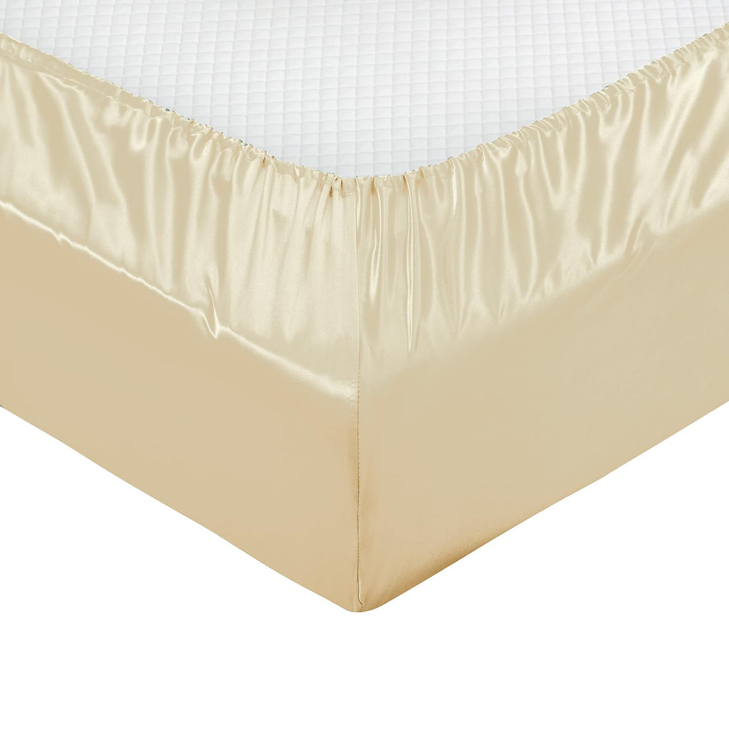 Treely 4 Piece Satin Sheets Twin Size Silky Smooth Beige Satin Sheet Set With Deep Pocket, Satin Fitted Sheet, Flat Sheet, 2 Sat