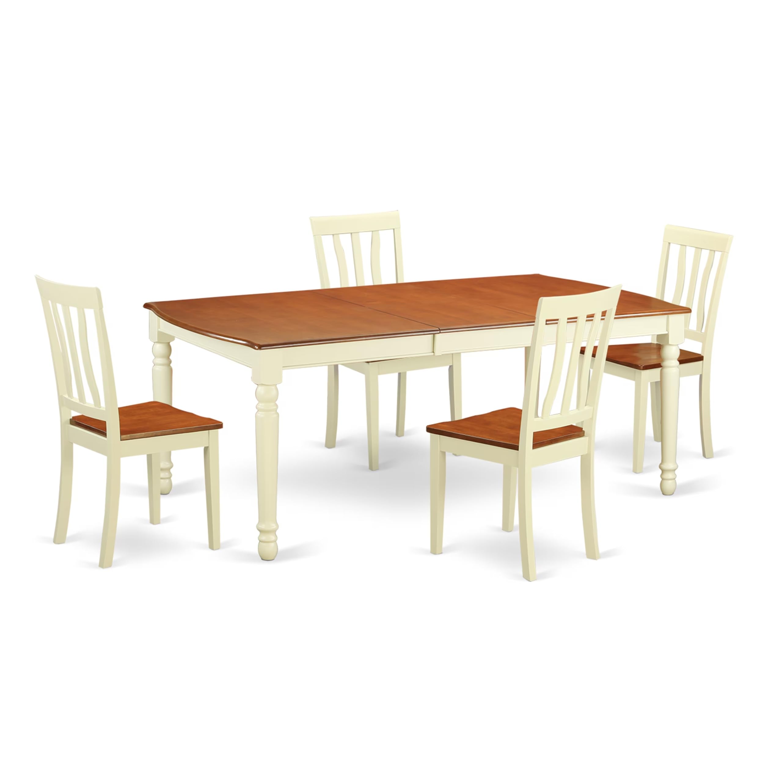 East West Furniture DOAN5-WHI-W 5 Piece Kitchen Table Set for 4 Includes a Rectangle Dining Room Table with Butterfly Leaf and 4 Dining Chairs, 42x78 Inch, Buttermilk & Cherry