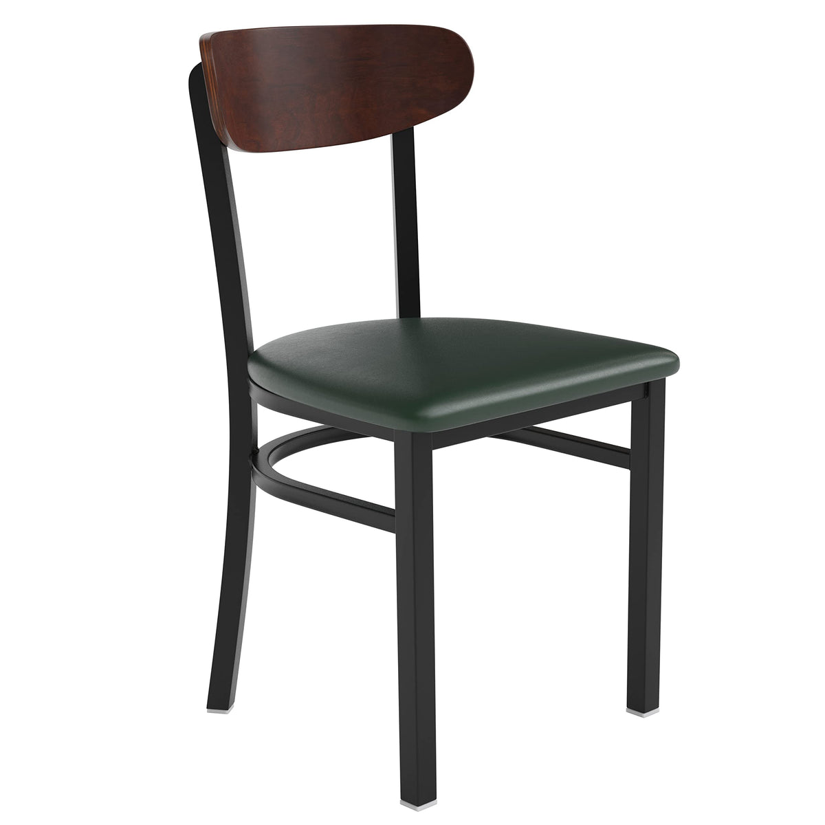 Flash Furniture Wright Commercial Dining Chair 521 LB. Capacity Black Steel Frame-Integrated Footrest, 1 Pack, Walnut Wood Back/Green Vinyl Seat