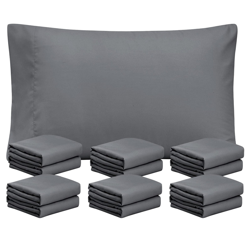 FreshCulture Dark Grey Pillowcases King Size 12 Pack - Bulk Pillowcase Set - Envelope Closure - Soft Brushed Microfiber Fabric -