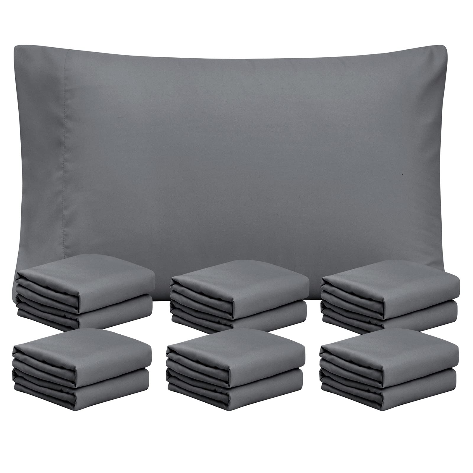 FreshCulture Dark Grey Pillowcases King Size 12 Pack - Bulk Pillowcase Set - Envelope Closure - Soft Brushed Microfiber Fabric -