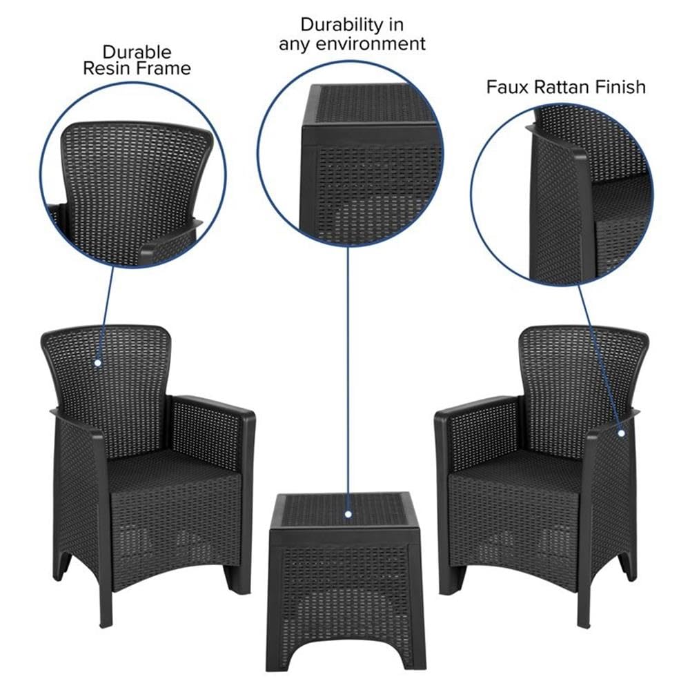 Flash Furniture Seneca Dark Gray Faux Rattan Plastic Chair Set with Matching Side Table