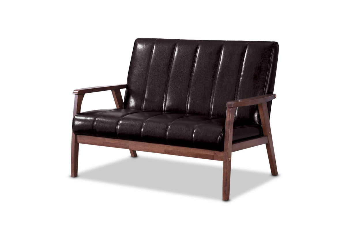 Baxton Studio Nikko 2Seater Sofa, 29.45Lx44.66Wx31.59H, Dark Brown