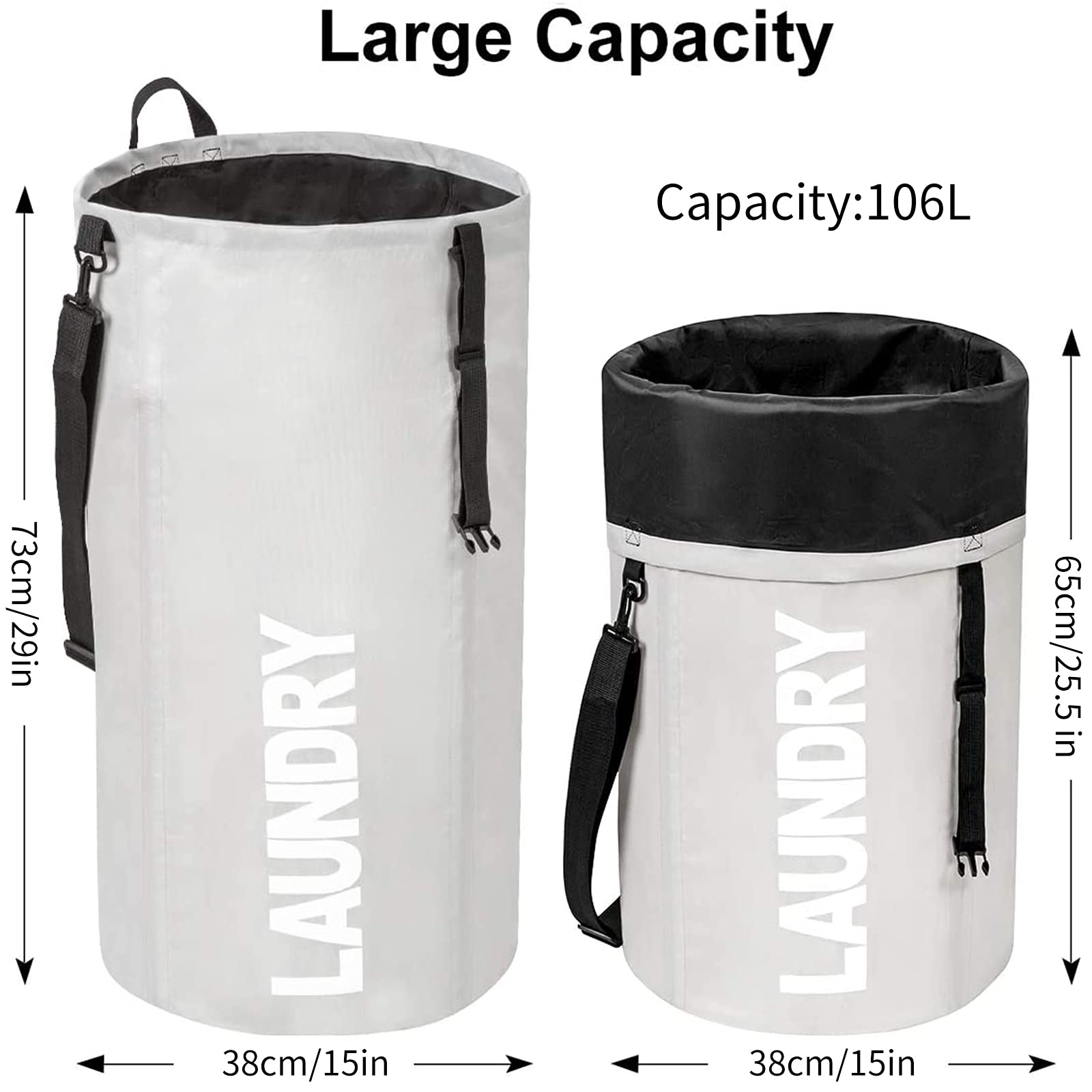Chrislley 106L Extra Large Laundry Hamper With Drawstring Dorm Room Backpack Laundry Bag Collapsible Laundry Basket For College