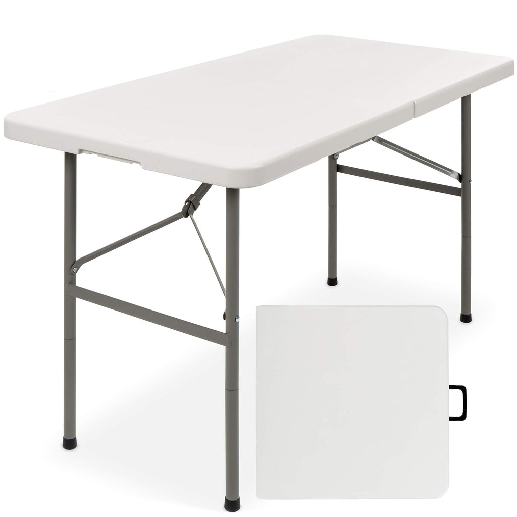 Best Choice Products 4Ft Plastic Folding Table, Indoor Outdoor Heavy Duty Portable W/Handle, Lock For Picnic, Party, Camping - White