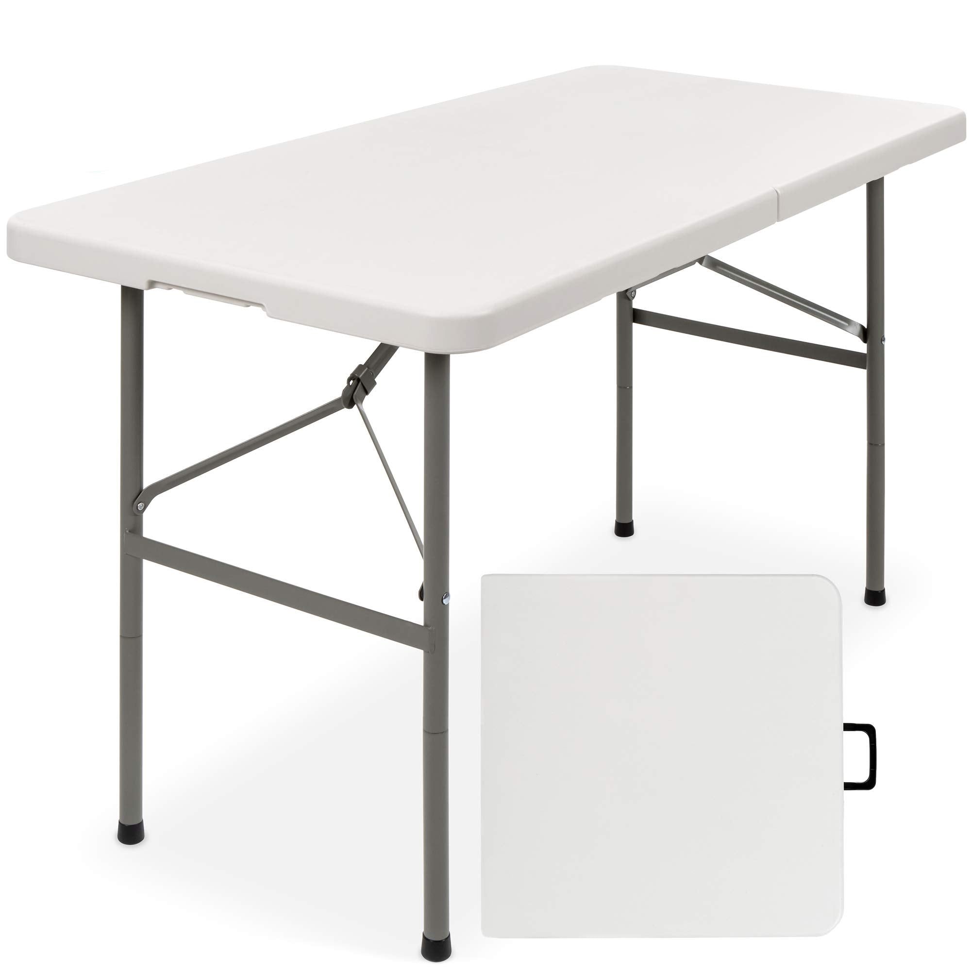 Best Choice Products 4Ft Plastic Folding Table, Indoor Outdoor Heavy Duty Portable W/Handle, Lock For Picnic, Party, Camping - White