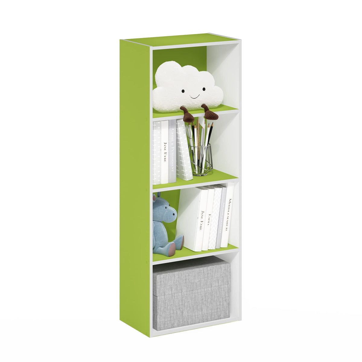 Furinno Luder Bookcase / Book / Storage, 4-Tier, Green/White