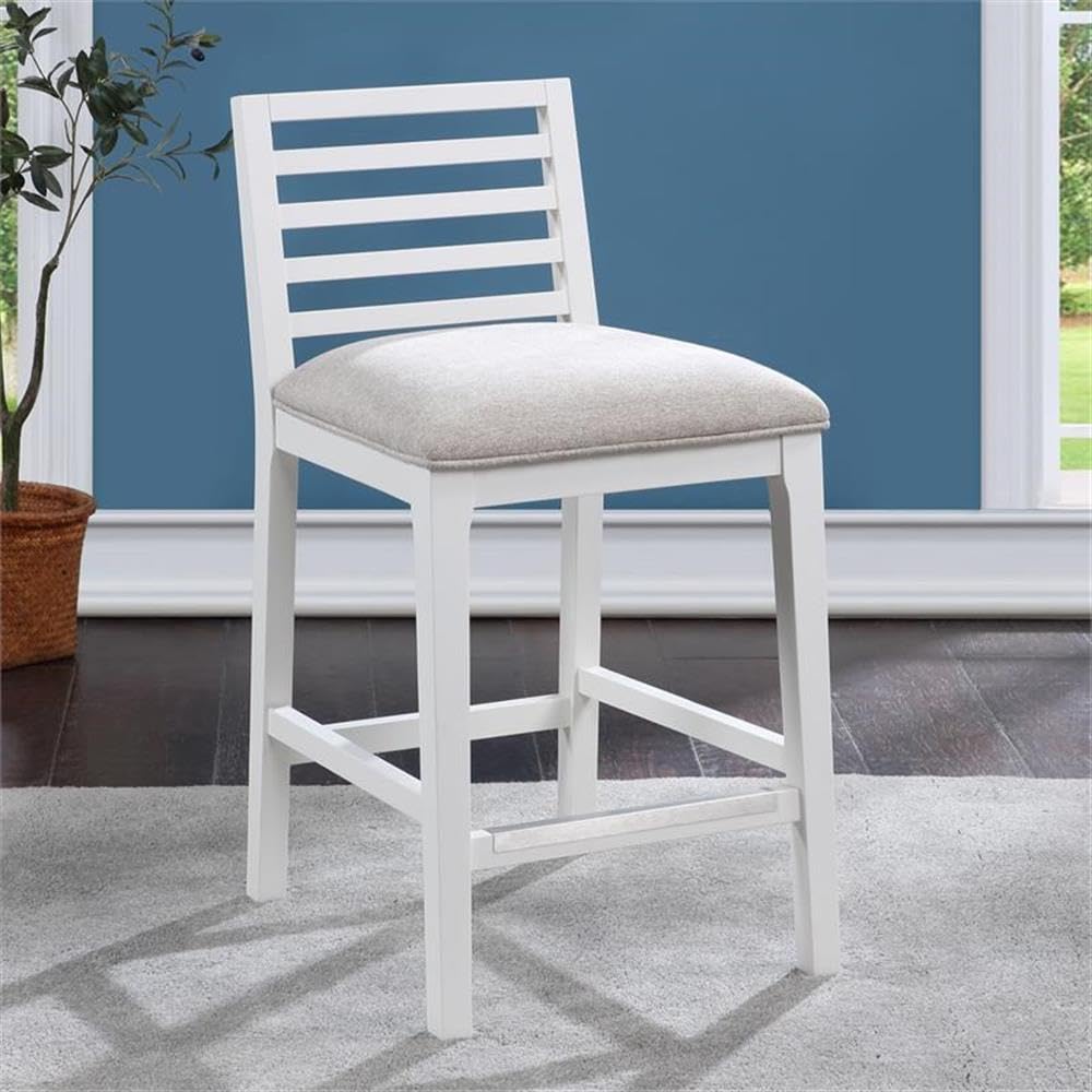 American Woodcrafters Siri White Solid Wood with Gray Fabric Counter Stool