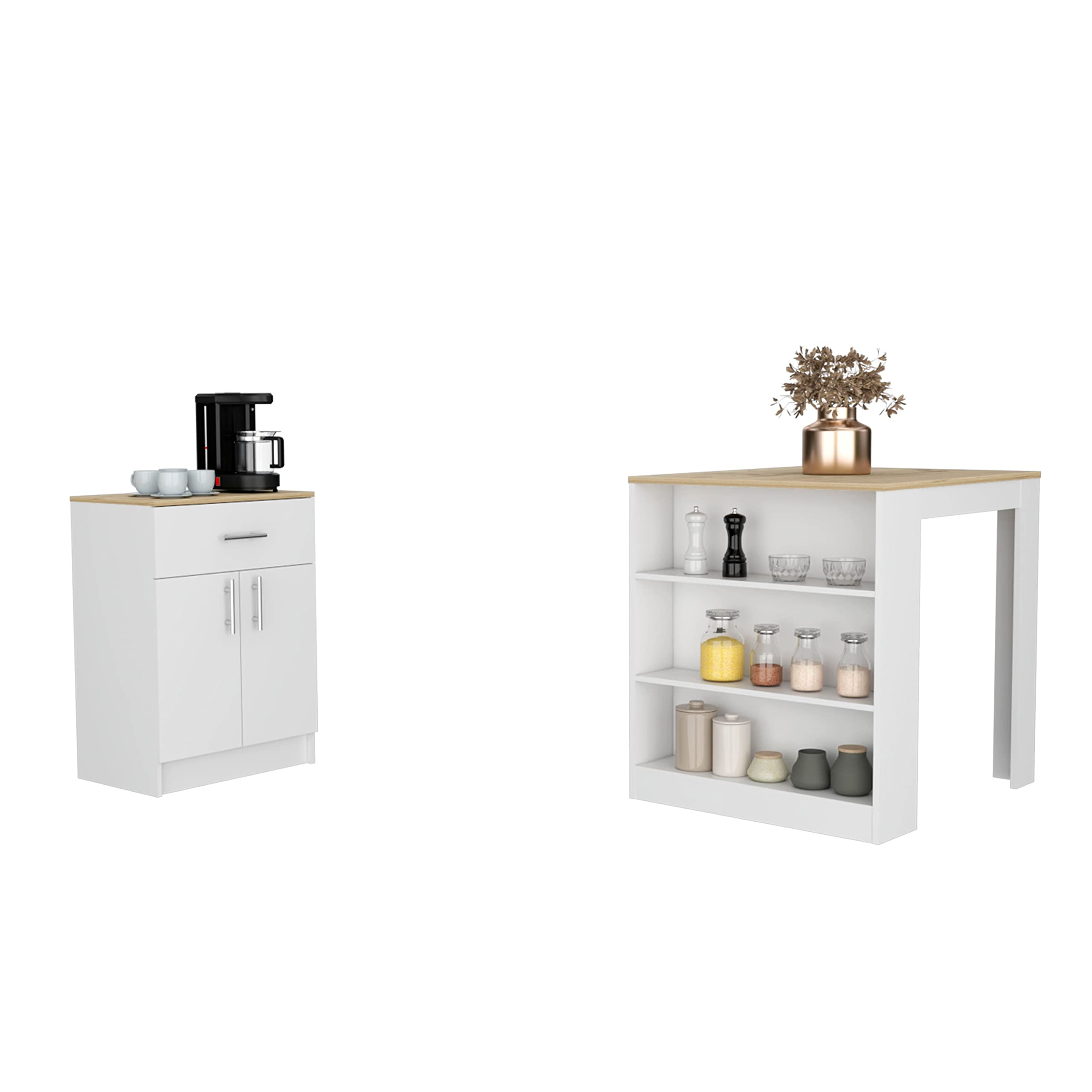 Depot E-Shop Monroe 2 Piece Kitchen Set, Kitchen Island + Kitchen Pantry, White/Light Oak
