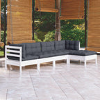 vidaXL Solid Pinewood Patio Lounge Set 5 Piece with Cushions Garden Outdoor Lawn Yard Terrace Balcony Wooden Seat Seating Furniture White