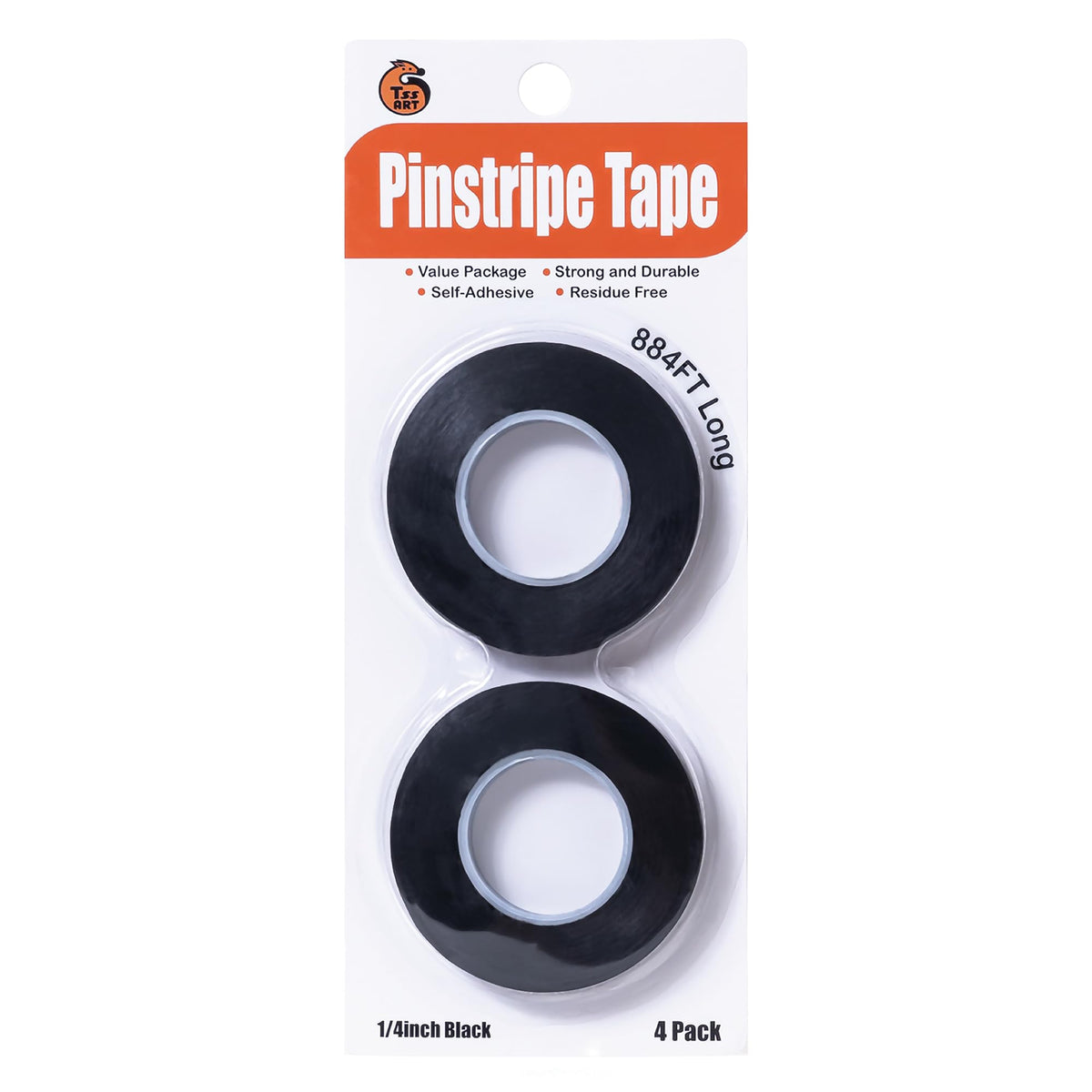 Tssart 4 Pack 1/4 Inch Pinstripe Tape - Whiteboard Tape Dry Erase Board Line Graphic Chart Adhesive Art Tape - Black 884Ft Long