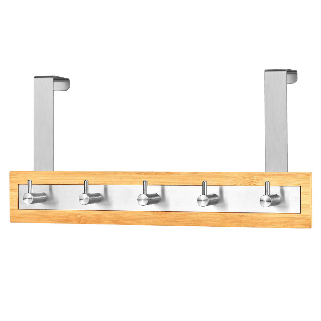 ToiletTree Products Bamboo Stainless Steel Over-The-Door Towel Hooks - Durable Coat, Clothes, and Towel Rack to Use in The Bathr