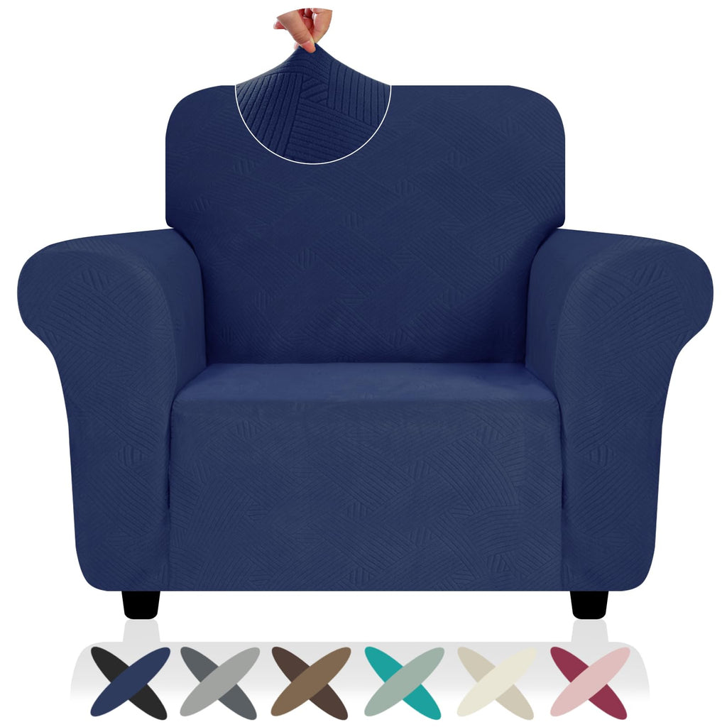 Znsayotx Super Stretch Chair Slipcover (31'-46'), New Striped Sofa Chair Covers For Living Room, Dogs Pet Friendly Anti-Slip Chair Protector Spandex Armchair Slipcovers (Navy Blue, Chair)