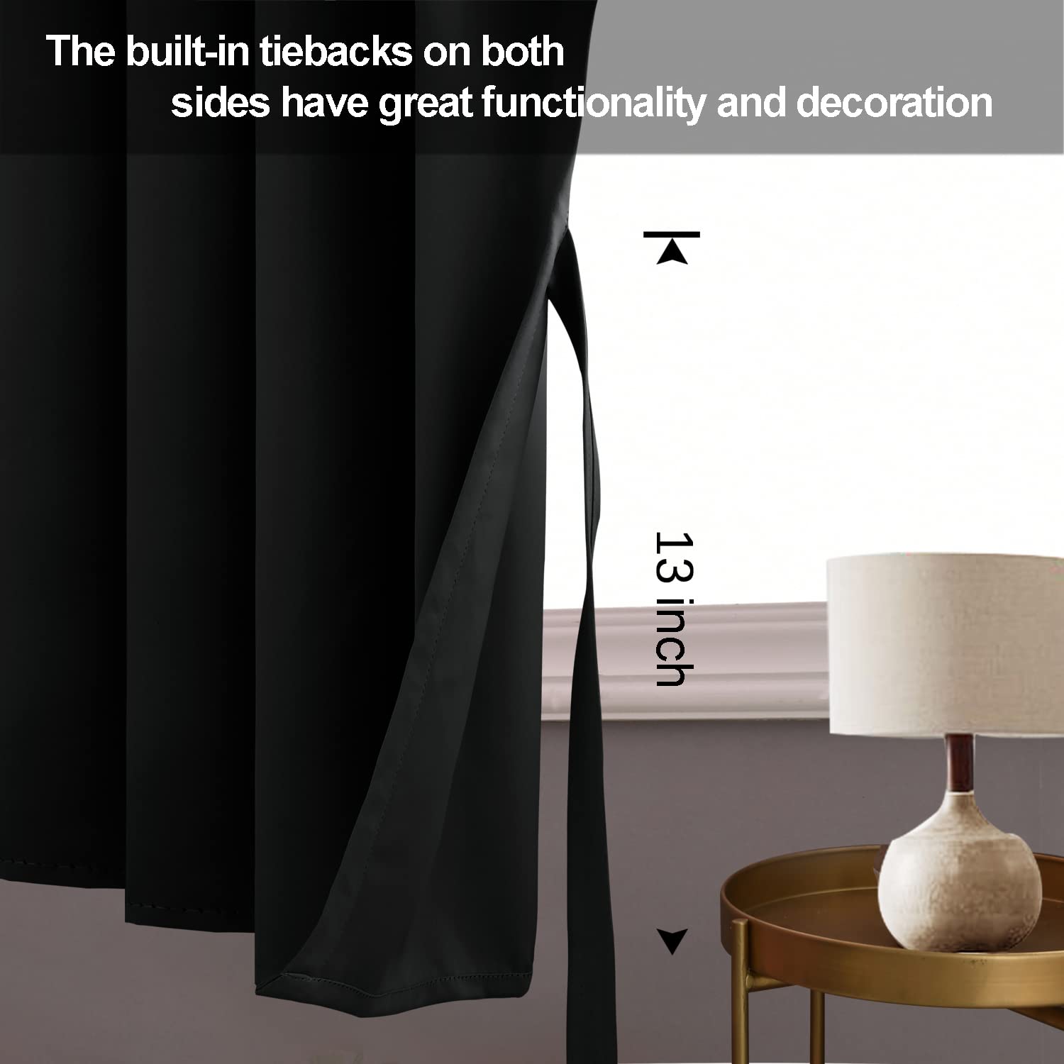 Jiuzhen Black Blackout Curtains With Tiebacks - Thermal Insulated, Light Blocking And Noise Reducing Grommet Curtains For Bedroom And Living Room, Set Of 2 Window Curtain Panels, 52 X 54 Inch Length