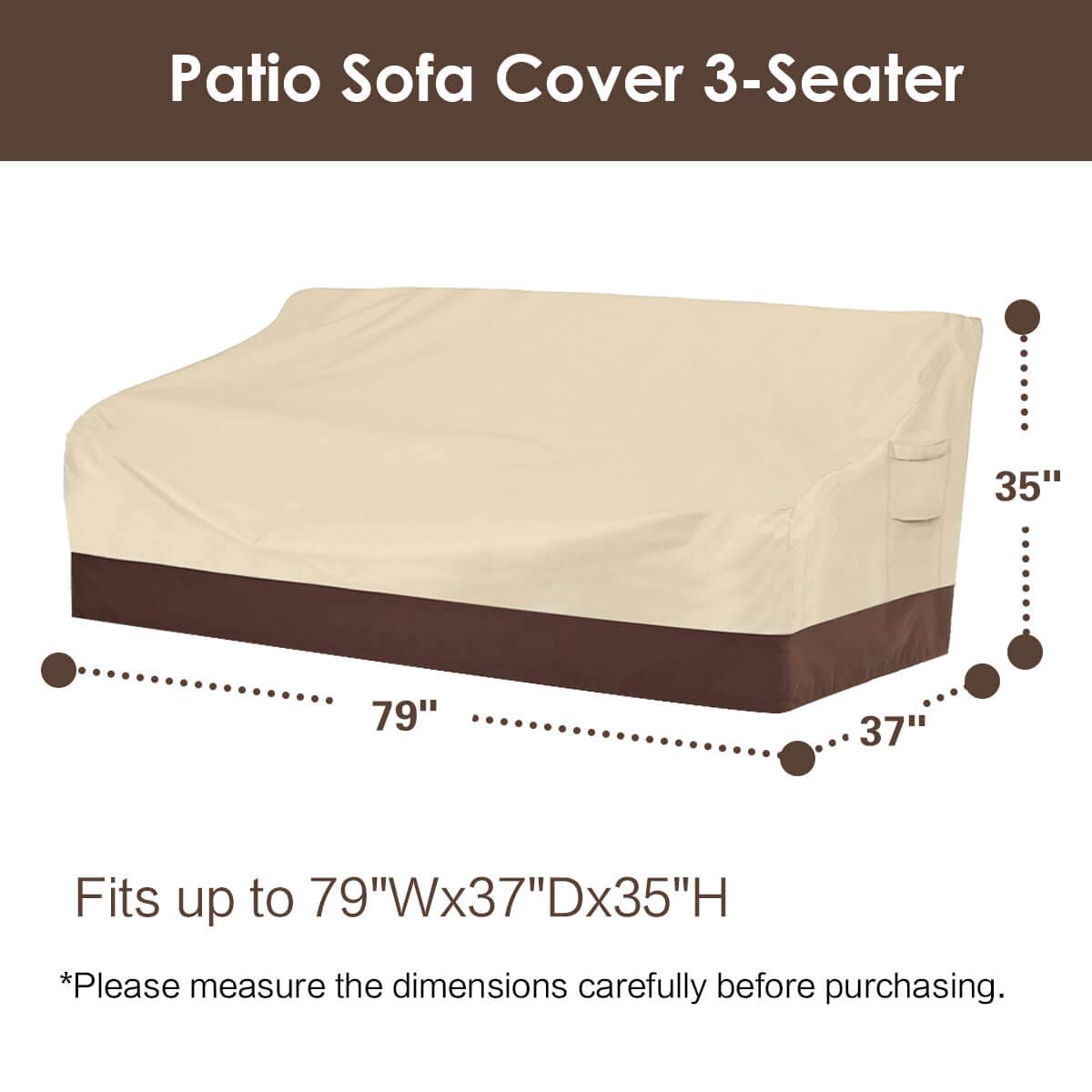 Vailge Heavy Duty Patio Sofa Cover, 100% Waterproof 3-Seater Outdoor Sofa Cover,Lawn Patio Furniture Covers With Air Vent And Handle,79' Wx 37' Dx 35' H,Beige&Brown