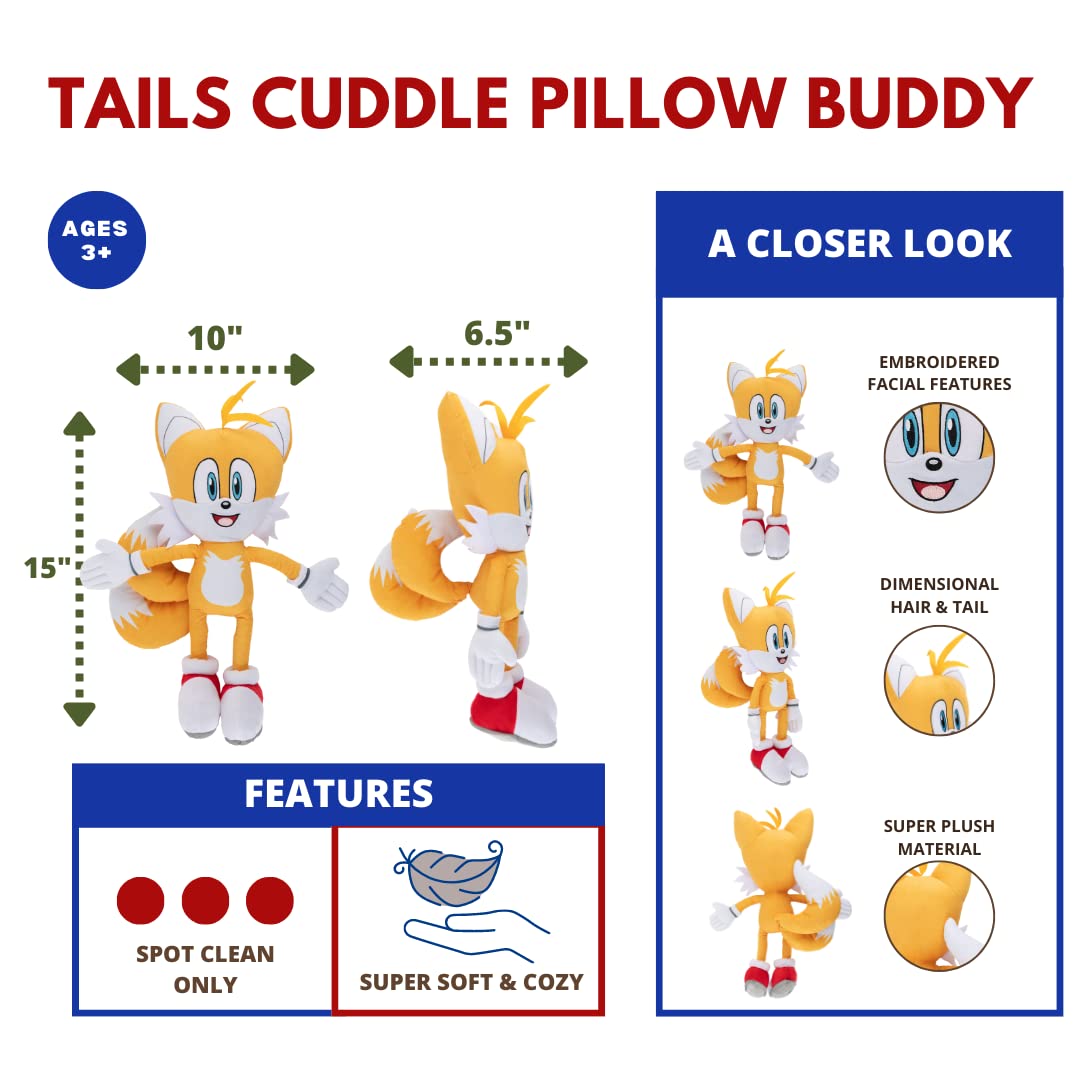Franco Super Soft Plush Cuddle Pillow Buddy, 1 Count (Pack Of 1), Sonic The Hedgehog Tails