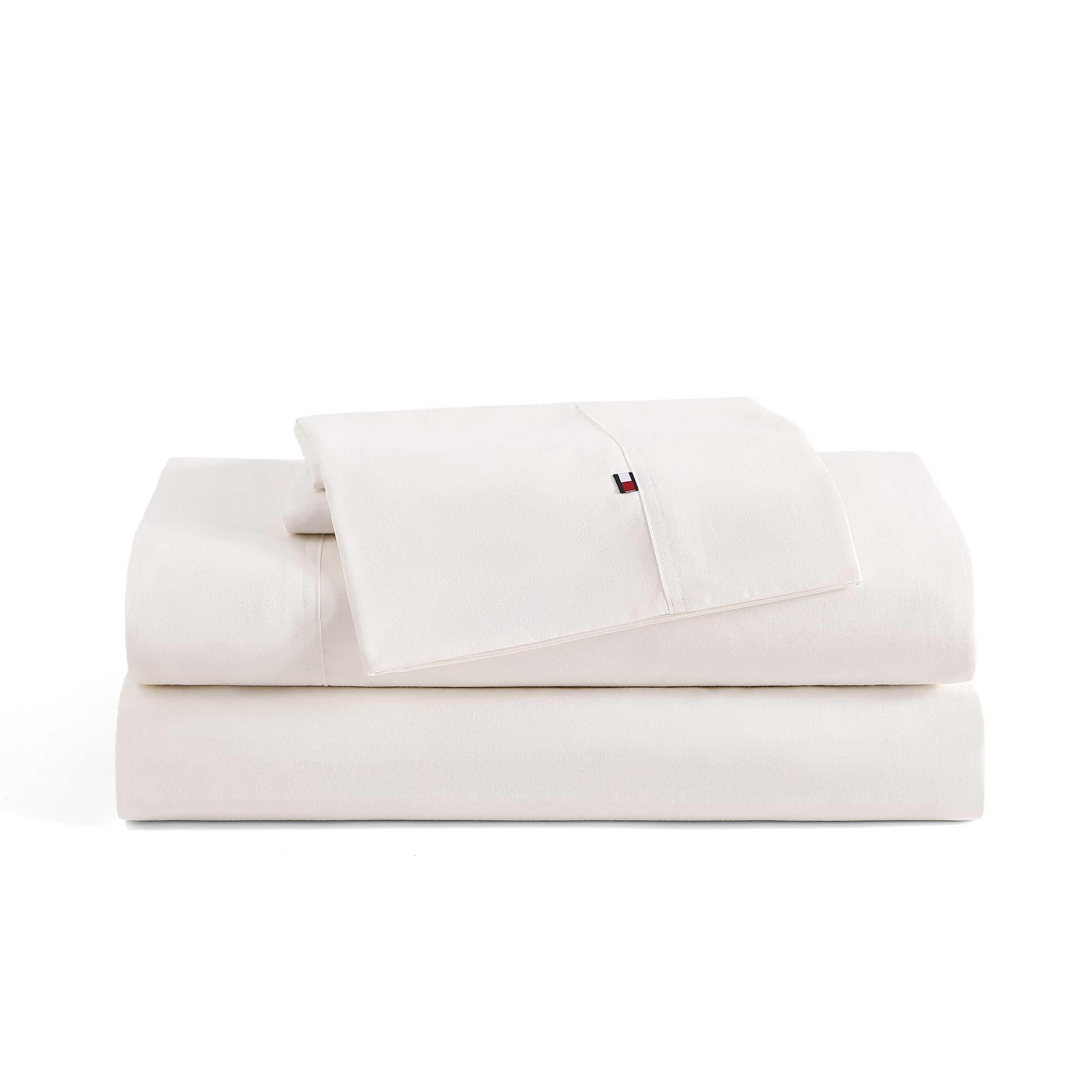 Tommy Hilfiger - Sheet Set, Cotton Washed Percale Bedding with Matching Pillowcases, Crisp & Cool, Solid Home Essentials (Ivory,
