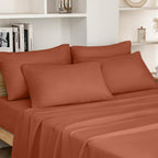 Homeideas Queen Size Terracotta Bed Sheets - 6 Piece Set (Burnt Orange) - Extra Soft Brushed Microfiber 1800 Bedding Rust Sheets, Deep Pocket, Wrinkle & Fade Free