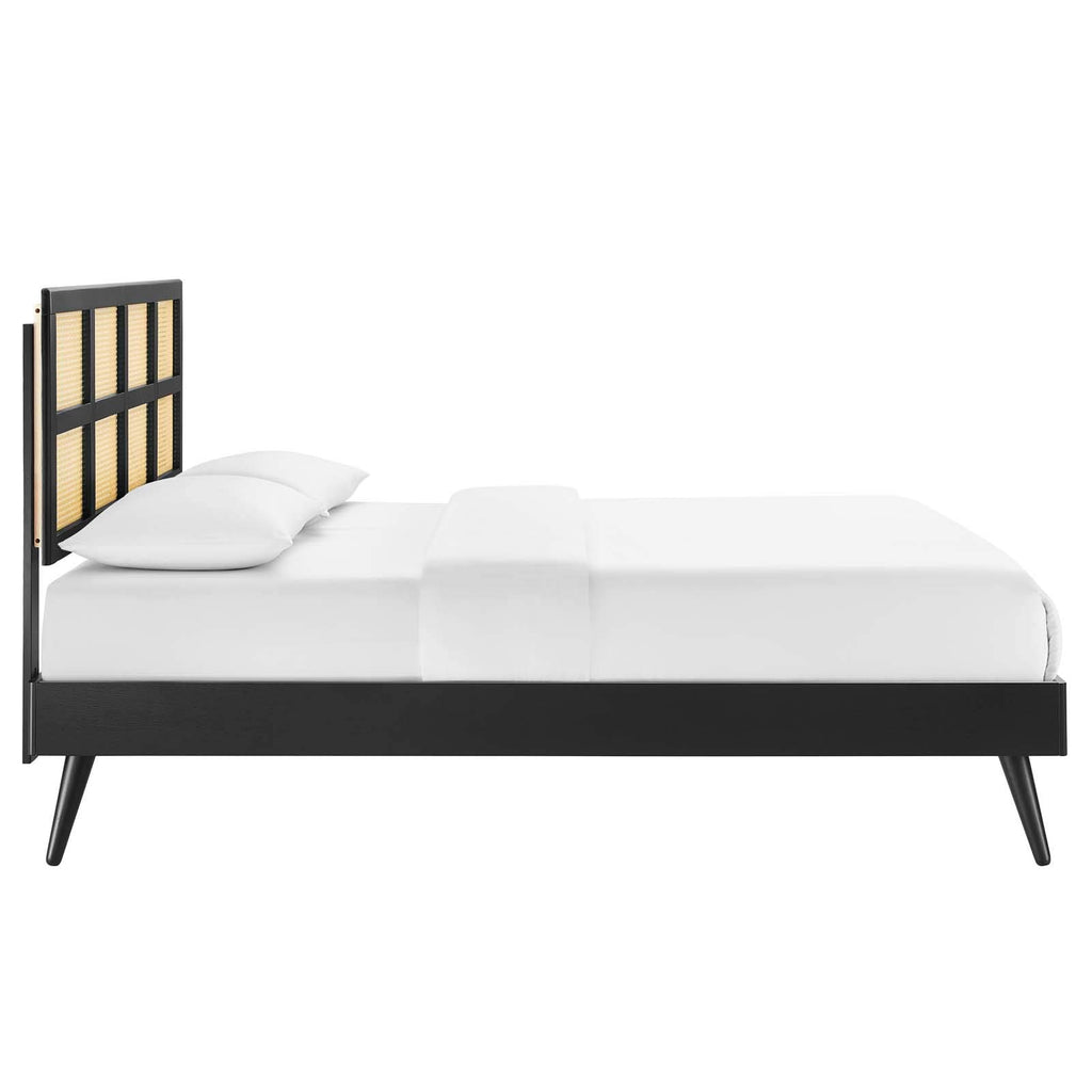 Modway Sidney Cane Rattan And Wood King Platform Bed In Black With Splayed Legs