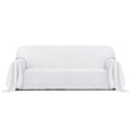 Purefit Geometric Jacquard Throw Sofa Cover - Textured Soft Washable Decorative Couch Covers For 3 Cushion Couch, Throw Cover With Tassels Furniture Protector For Pets, Kids (X-Large,White)