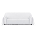 Purefit Geometric Jacquard Throw Sofa Cover - Textured Soft Washable Decorative Couch Covers For 3 Cushion Couch, Throw Cover With Tassels Furniture Protector For Pets, Kids (X-Large,White)