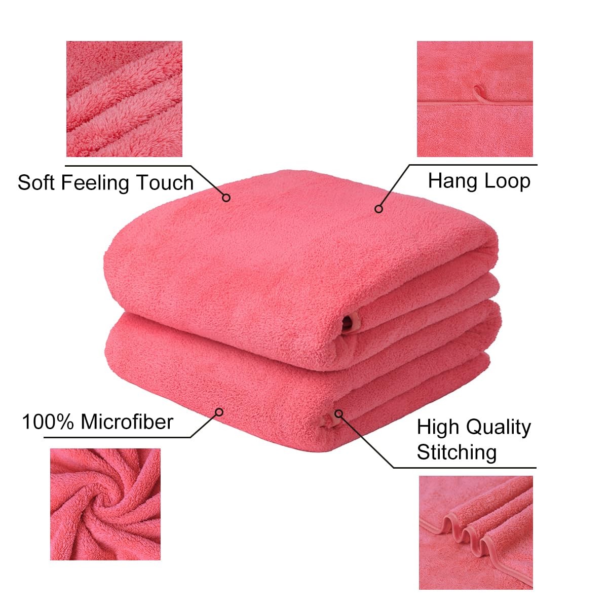 Jml Luxury Hotel & Spa Bath Towels (2 Pack, 30''X60'') - 350Gsm High Density Fleece Towel Sets - Super Soft And Absorbent, Lint