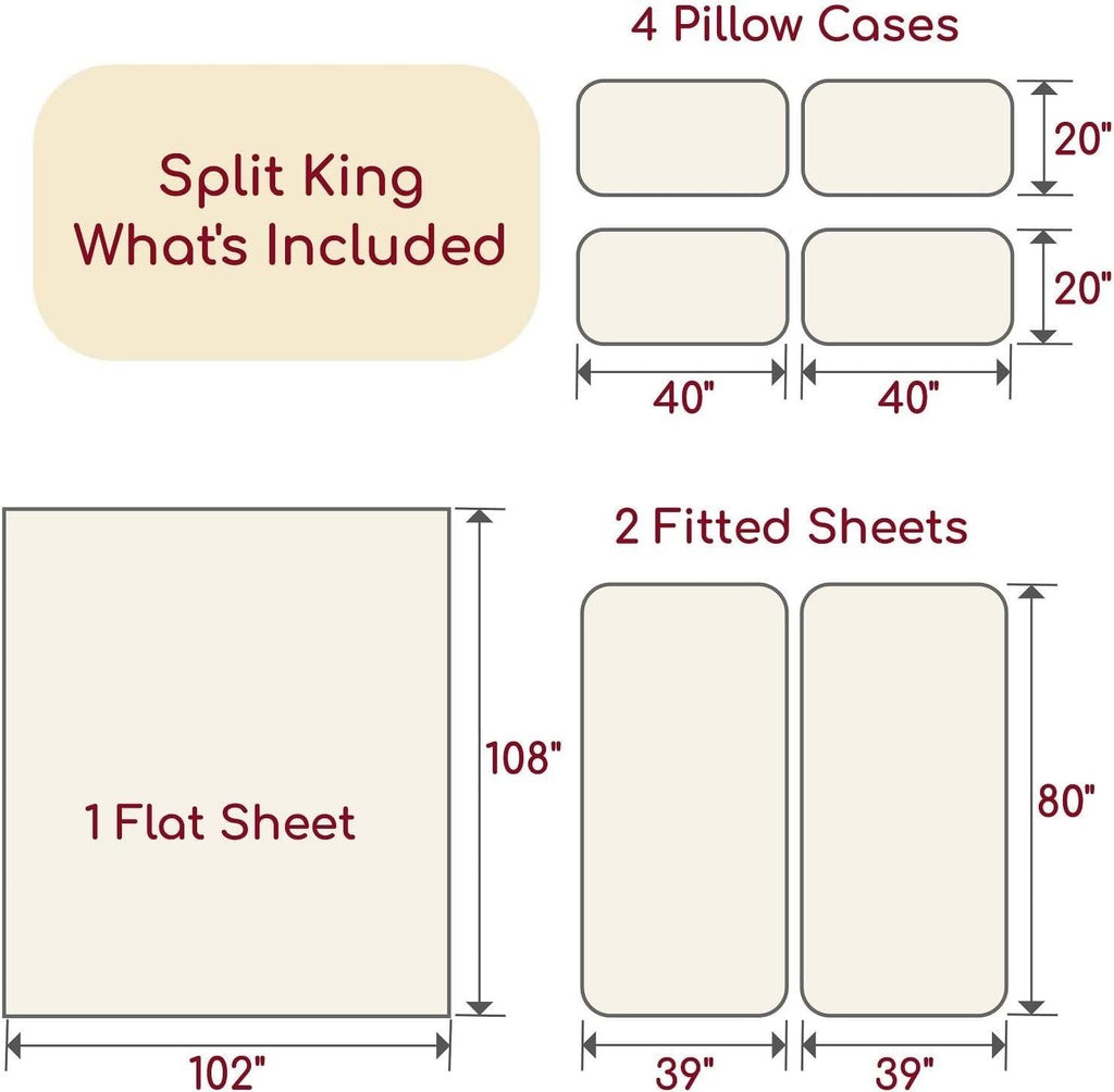 Mellanni Split King Sheet Set - 7-Piece Iconic Collection Bedding, (Including 4 Pillowcases), 16-Inch Deep Pocket, Easy Care, Extra Soft, Cooling Sheets, Brushed Microfiber - Blue Hydrangea
