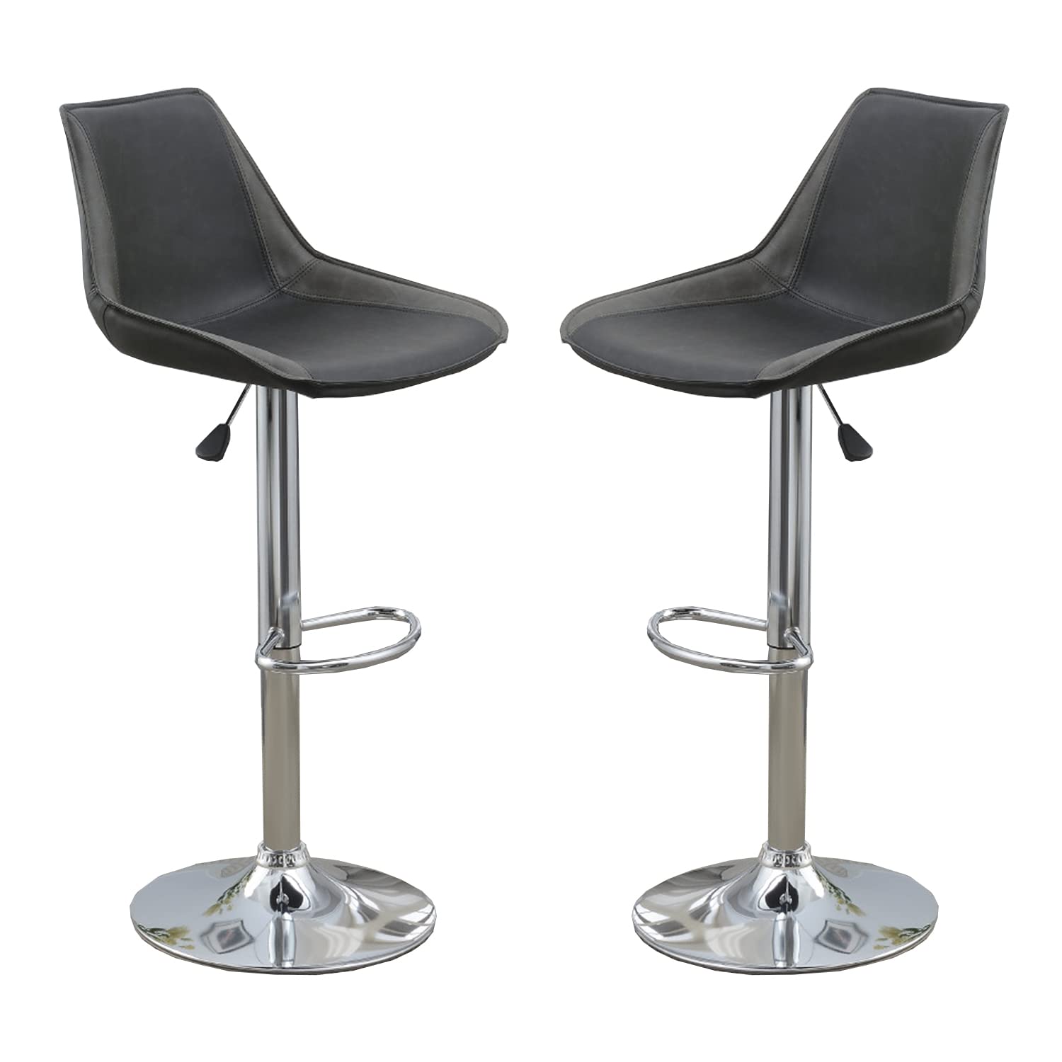 Poundex Set of 2 Upholstered Adjustable Barstool in Ebony and Grey