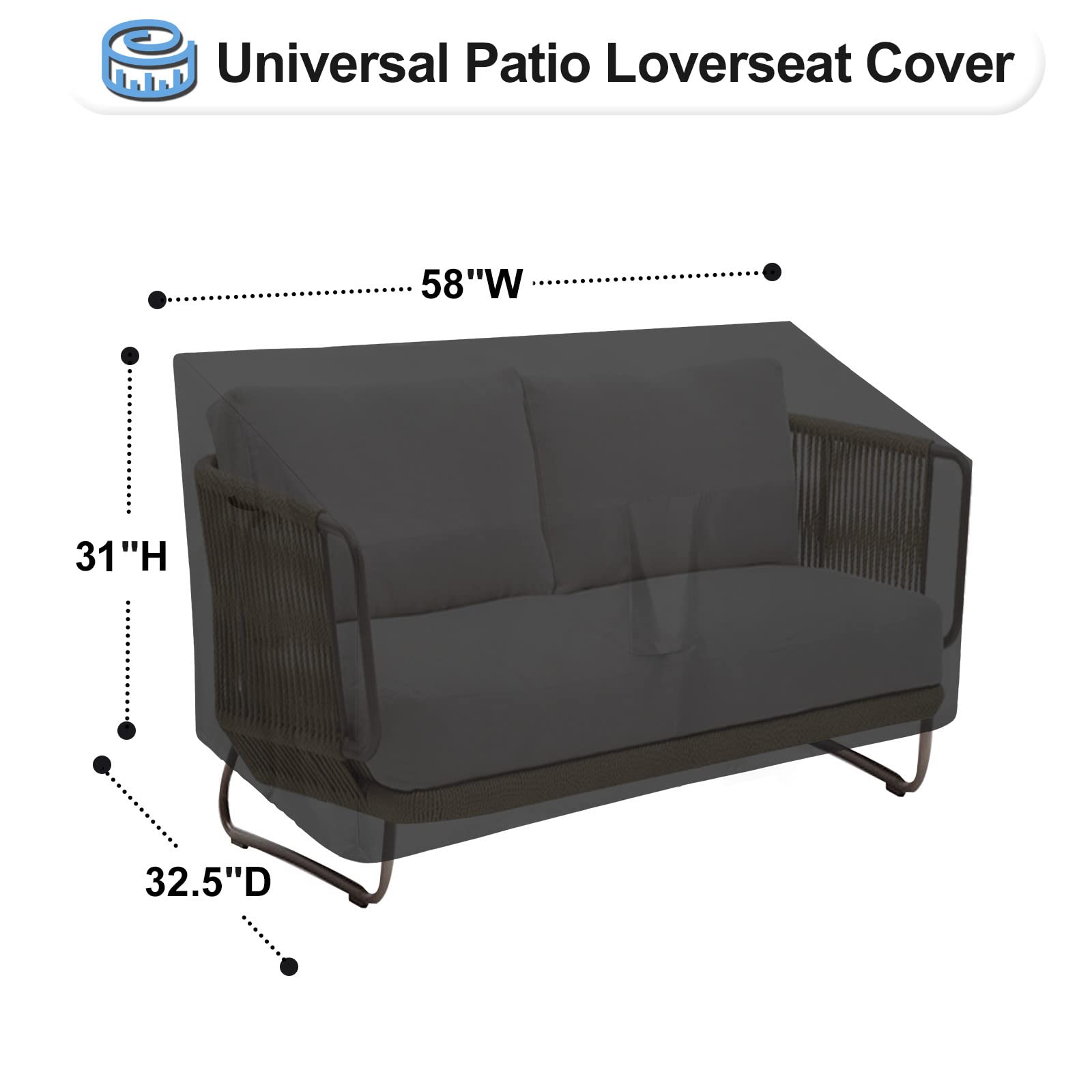 Outdoorlines Outdoor Waterproof Patio Loveseat Couch Cover - Uv Resistant Patio Sofa Furniture Covers Weatherproof Heavy Duty Glider Covers For Outdoor Furniture, 58Wx32.5Dx31H Inches, Black