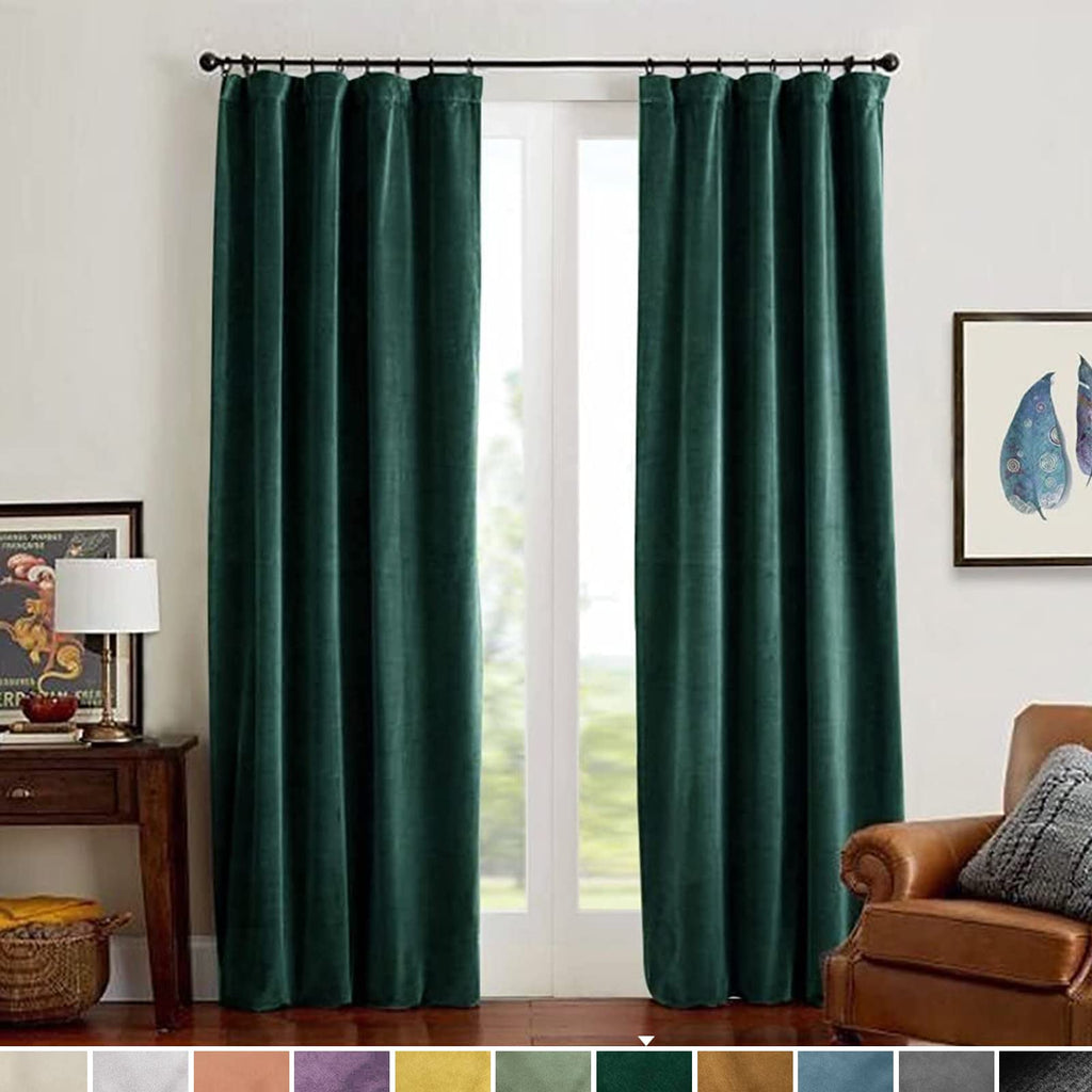 Lazzzy Velvet Blackout Curtains Emerald Green 90 Inches Long Thermal Insulated Drapes For Bedroom Living Room Darkening Window T