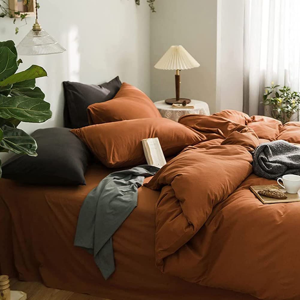 Couturebridal Duvet Cover Set Queen Size Burnt Orange Duvet Cover 3 Pcs Soft Microfiber Fall Duvet Cover Brown Bedding Duvet Cov