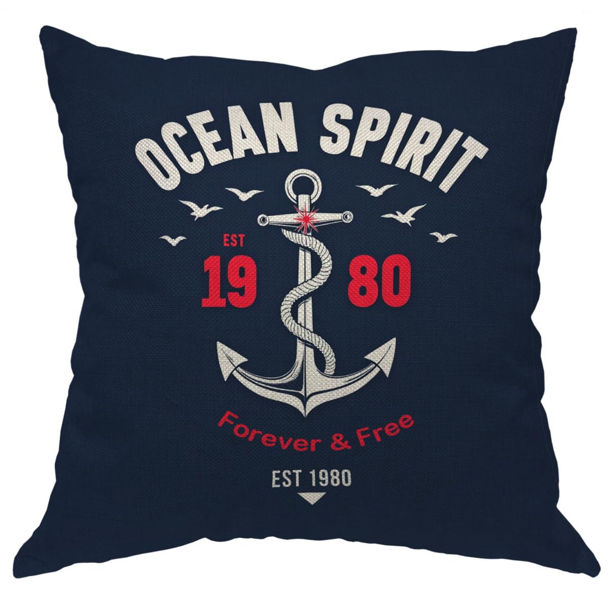 Moslion Nautical Throw Pillow Cover Ocean Spirit Anchor Quote Cotton Linen Decorative Pillow Case 18 x 18 Inch Standard Square C