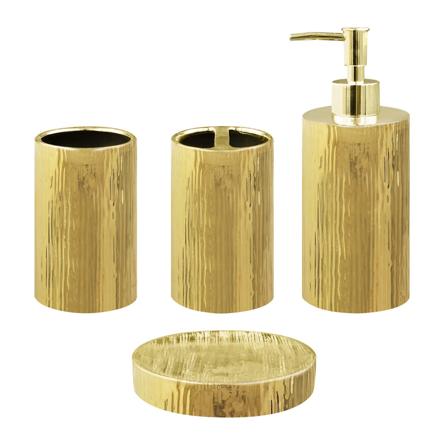 Blue Donuts Bathroom Accessories Set, Toothbrush Holder, Soap Dispenser, Gold, Ceramic, 4 Piece