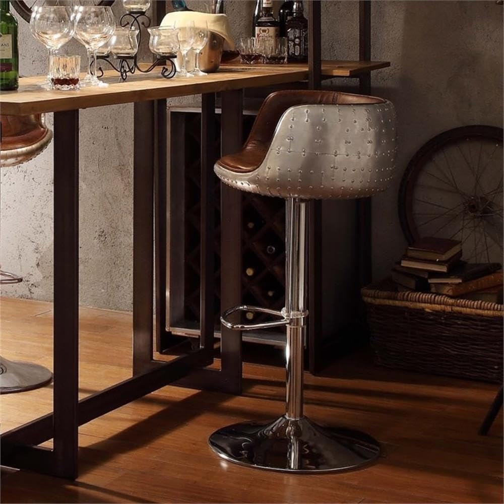 Acme Brancaster Adjustable Stool with Swivel in Vintage Brown Top Grain Leather