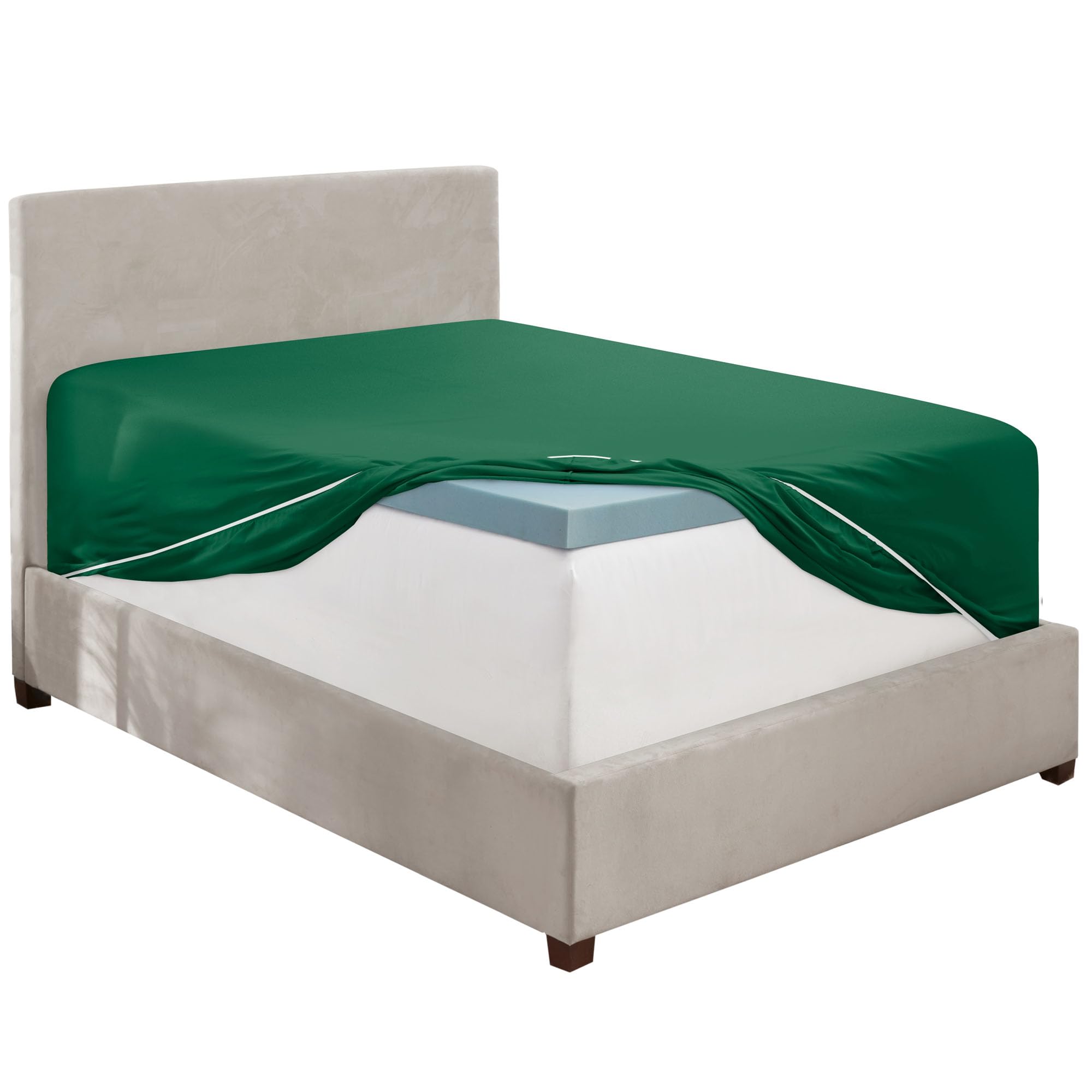 Hearth & Harbor Dark Green Fitted Sheet Queen Size, Extra Deep Pocket Queen Fitted Sheet Only, 1800 Microfiber Fitted Bed Sheet,