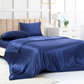 Satin Bed Sheets California King Size Sheets Set, Navy Blue Silk Sheets, 4 - Pieces Soft Bedding Set With 1 Deep Pocket Fitted S