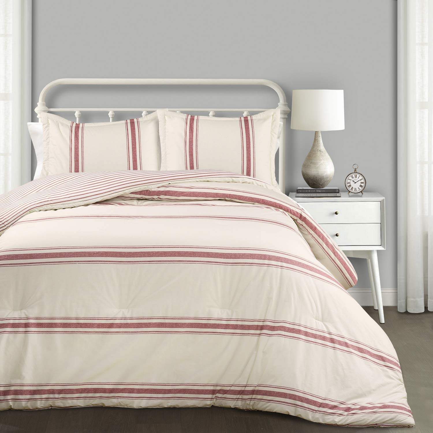 Lush Decor Comforter Farmhouse Stripe, Full/Queen, Red