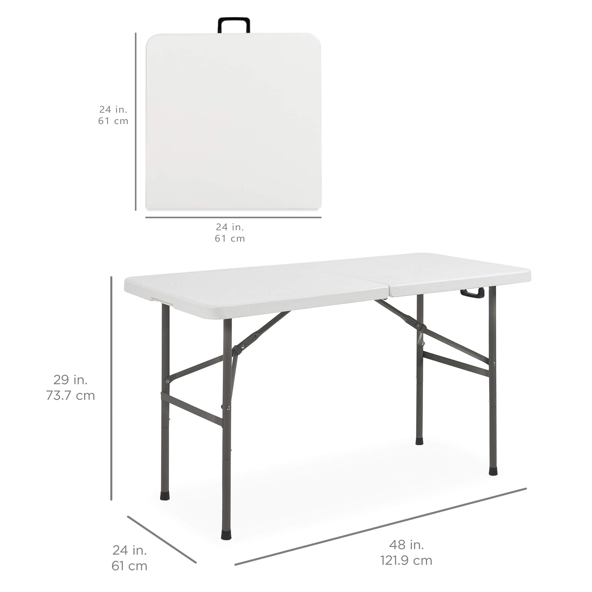Best Choice Products 4Ft Plastic Folding Table, Indoor Outdoor Heavy Duty Portable W/Handle, Lock For Picnic, Party, Camping - White