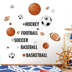 Supzone Sport Balls Wall Stickers Boys Wall Decals Basketball Soccer Baseball Football Hockey Wall Decor Boys Playroom Bedroom C