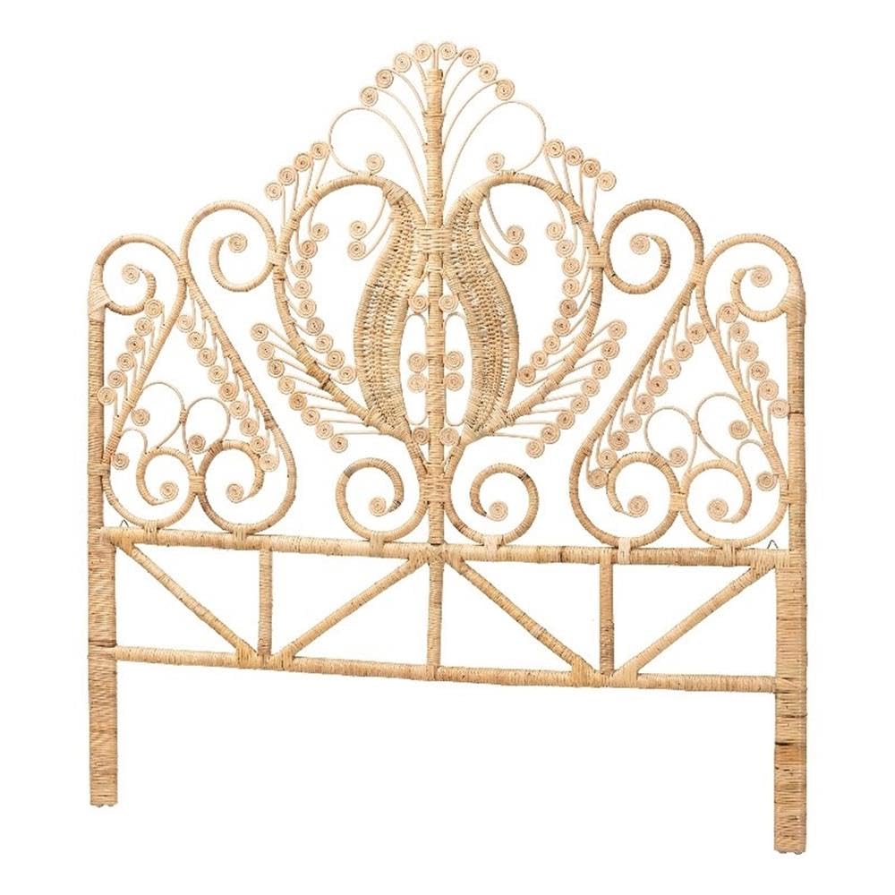Baxton Studio Caelinus Modern Bohemian Natural Brown Rattan Queen Size Standalone Headboard