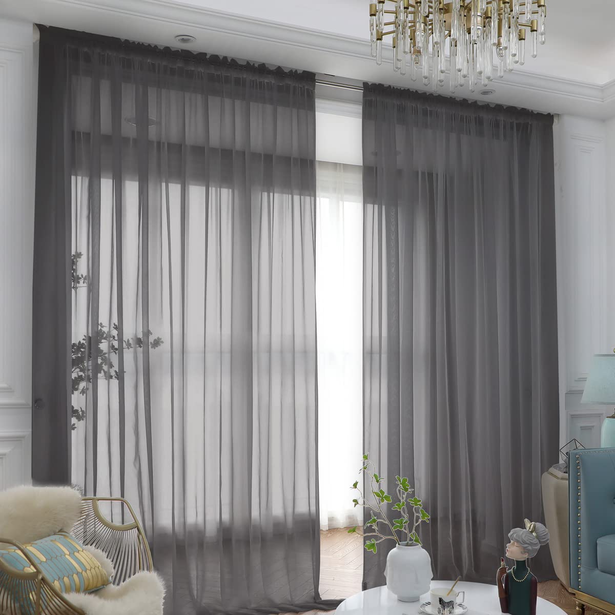 Window Dark Gray Sheer Curtains 72 Inches Long 2 Panels Sheer Curtain Basic Rod Pocket Panel For Bedroom Children Living Room Ya