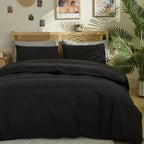 Clothknow Black Comforter Set King 3Pcs Black Bedding Comforter Sets All Black Comforter King Size Soft Black King Comforter Set