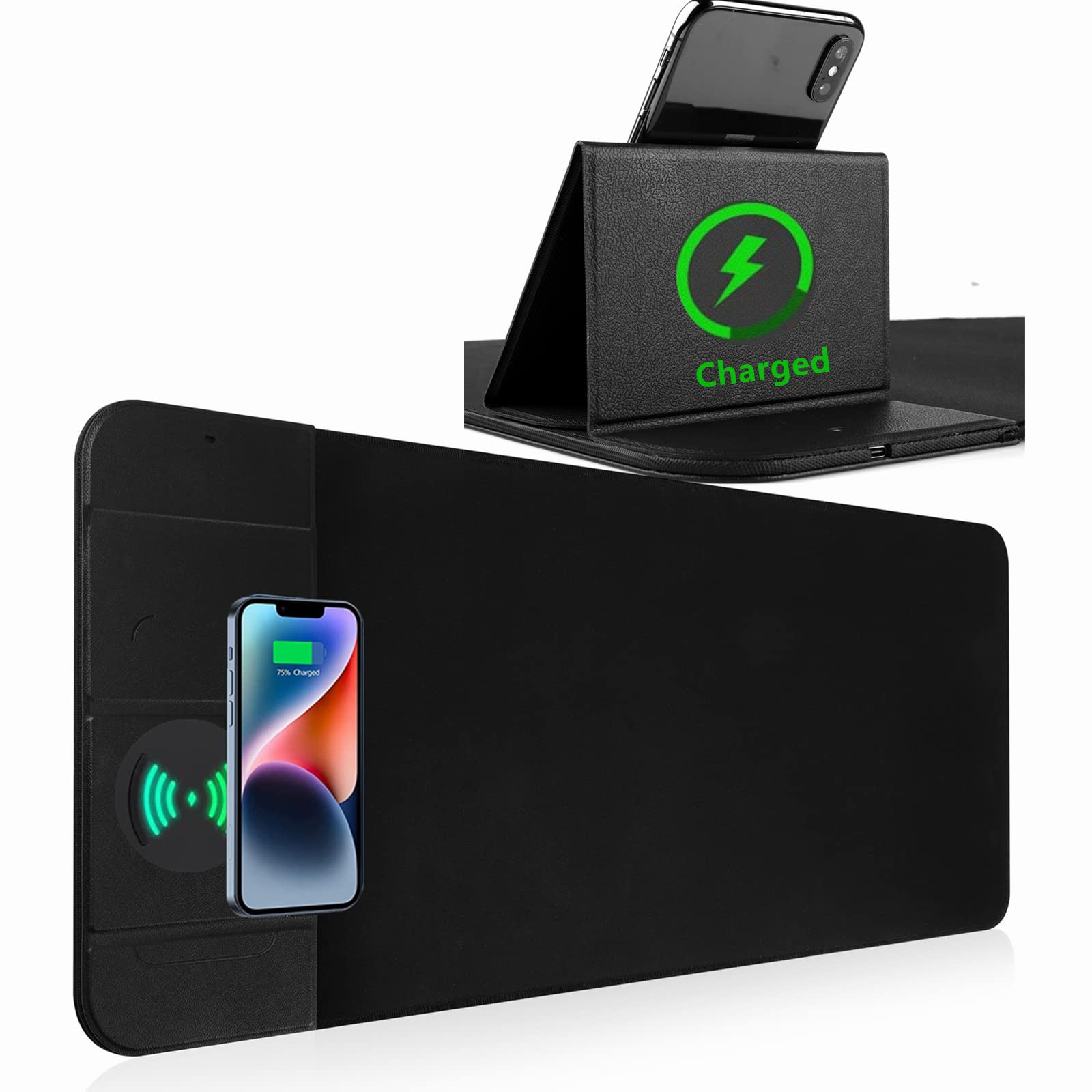 Weyingle Wireless Charging Mouse Pad 15W Fast Charging With Foldable Phone Holder Gaming Mouse Pad Extra Large Mousepad Base Com