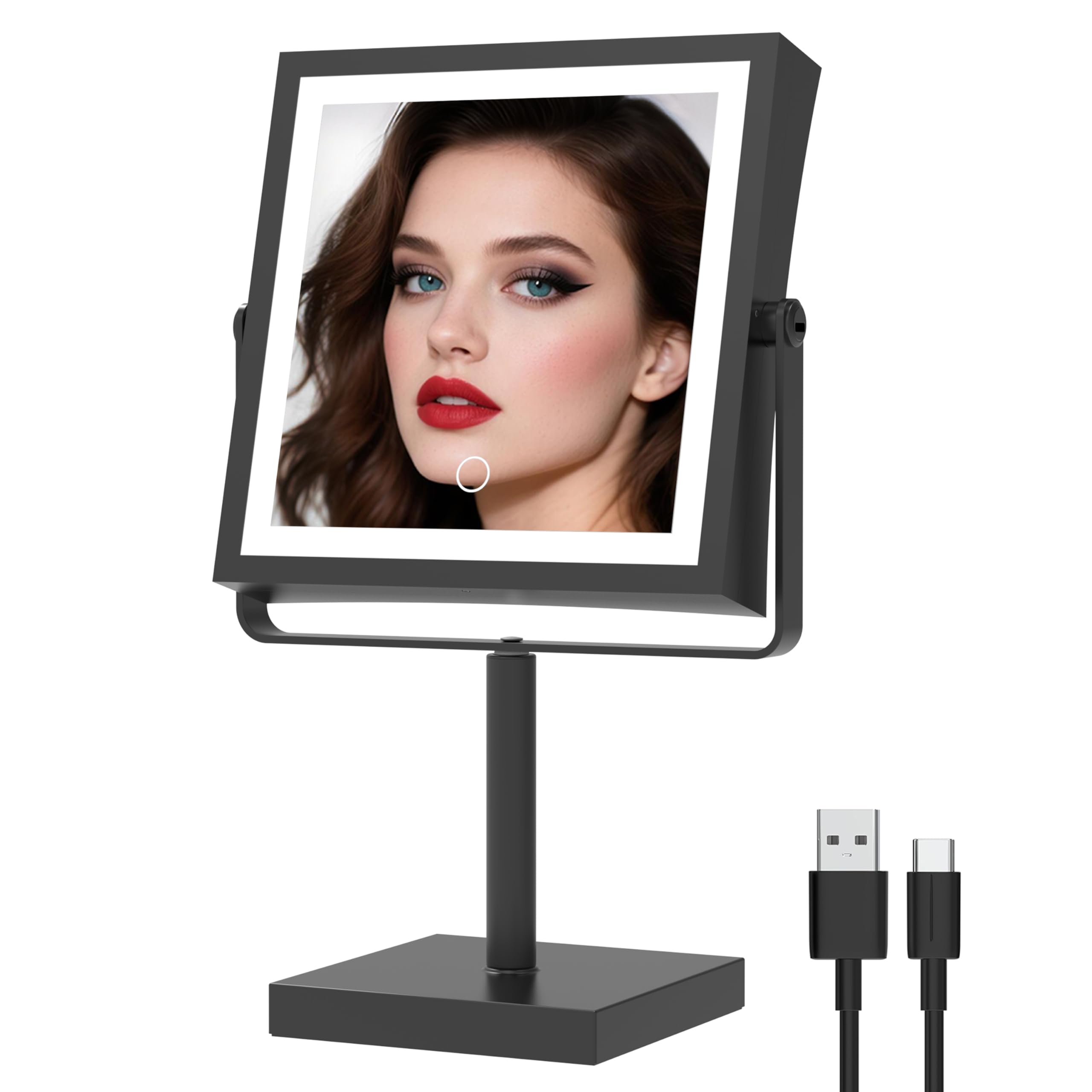 Ruacq Vanity Mirror with Lights, Height & Brightness Adjustable, Rechargeable 4000mAh Lighted Makeup Mirror with Magnification 1