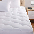 Queen Mattress Pad, 8-21' Deep Pocket Protector Ultra Soft Quilted Fitted Topper Cover Fit For Dorm Home Hotel -White