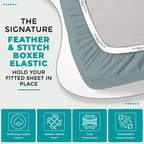 Feather & Stitch 100% Cotton 1 Piece Damask Stripe Full Fitted Sheet 500 Thread Count Granite Green 18' Extra Deep Pocket Sateen Weave Stretchable Boxer Elastic Fits Mattress Perfectly